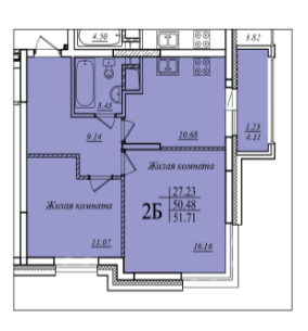 2-комнатная,51.71 м² в ЖК Мечта