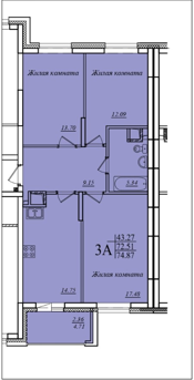 3-комнатная,74.87 м² в ЖК Мечта