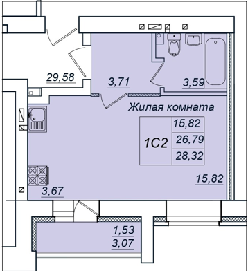1-комнатная,28.32 м² в ЖК Радужный-2