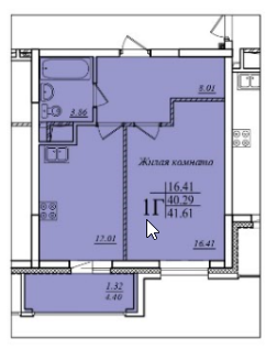 1-комнатная,41.61 м² в ЖК Мечта