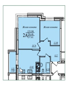 2-комнатная,57.61 м² в ЖК Мечта