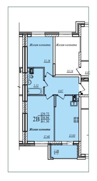 2-комнатная,61.3 м² в ЖК Мечта