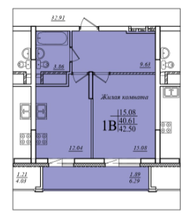 1-комнатная,42.5 м² в ЖК Мечта