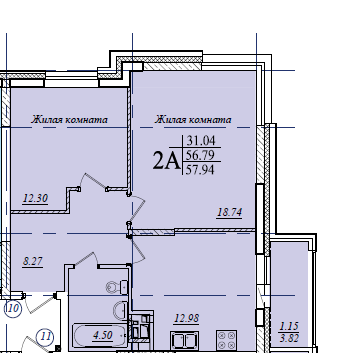 2-комнатная,57.94 м² в ЖК Мечта