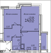 2-комнатная,57.93 м² в ЖК Мечта