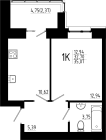 1-комнатная, 35.07м²