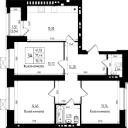 3-комнатная, 78.76м²