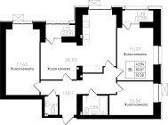 3-комнатная, 92.58м²