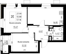 2-комнатная, 57.18м²