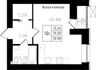 1-комнатная, 32.06м²