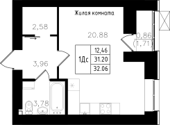 1-комнатная, 32.06м²