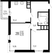 2-комнатная, 54.95м²