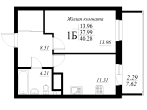 1-комнатная, 40.28 м²