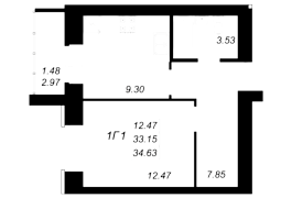 1-комнатная, 34.63м²