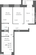 3-комнатная, 68.13м²