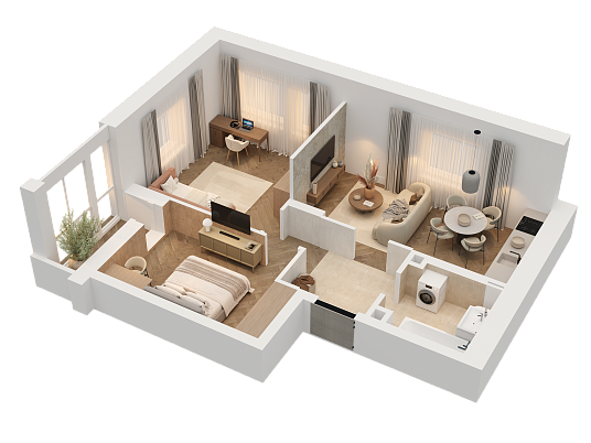 2-комнатная,57.09 м² в ЖК Статный
