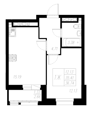 1-комнатная,36.74 м² в ЖК Статный