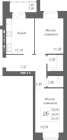 2-комнатная, 51.04м²
