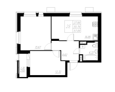 2-комнатная, 57.09м²