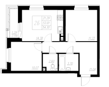 2-комнатная, 54.3м²