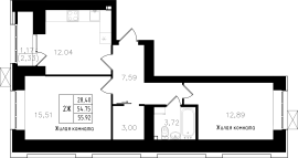 2-комнатная, 55.92м²