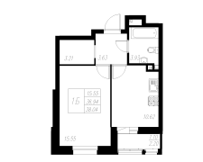 1-комнатная, 38.04м²