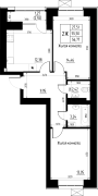 2-комнатная, 56.77м²