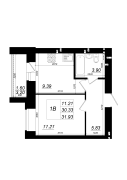 1-комнатная, 31.93м²