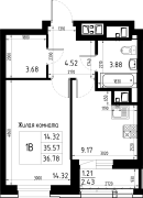 1-комнатная, 36.78м²