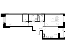 2-комнатная, 54.5м²