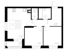 2-комнатная, 53.22м²