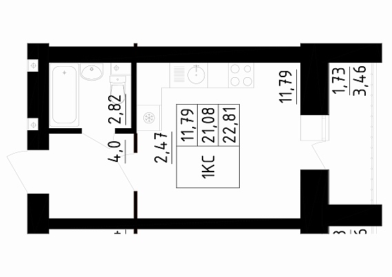 1-комнатная,22.81 м² в ЖК Радужный-2
