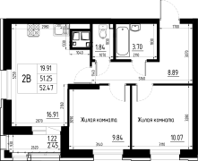 2-комнатная, 52.47м²