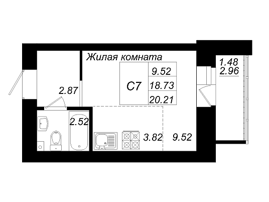 1-комнатная,20.21 м² в ЖК Радужный-2
