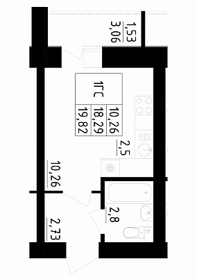 1-комнатная,19.82 м² в ЖК Радужный-2