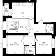3-комнатная, 78.76м²