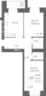 2-комнатная, 51.04м²