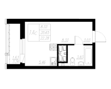 1-комнатная, 22.28м²