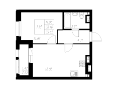 1-комнатная, 39.63м²