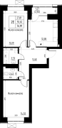 2-комнатная, 56.89м²