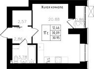 1-комнатная, 30.95м²