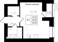 1-комнатная, 30.95м²