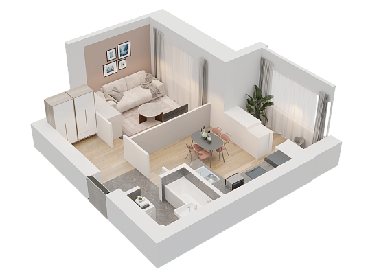 1-комнатная,38.34 м² в ЖК Радужный-2