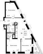 3-комнатная, 70.67м²