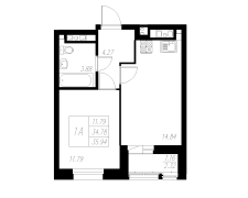 1-комнатная, 35.94м²