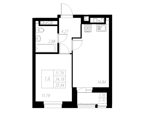 1-комнатная,35.94 м² в ЖК Статный