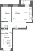 3-комнатная, 68.13м²