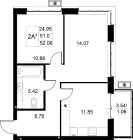 2-комнатная, 52.06м²