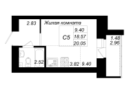 1-комнатная, 20.05м²