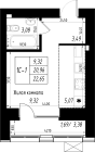 1-комнатная, 22.65м²